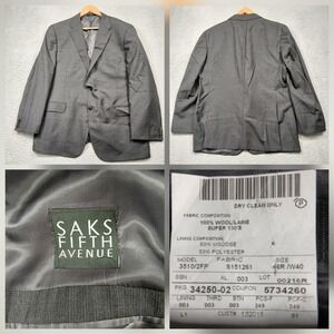 Saks Fifth Avenue Wool Blazer Men's 46R Gray Pinstripe Sport Coat
